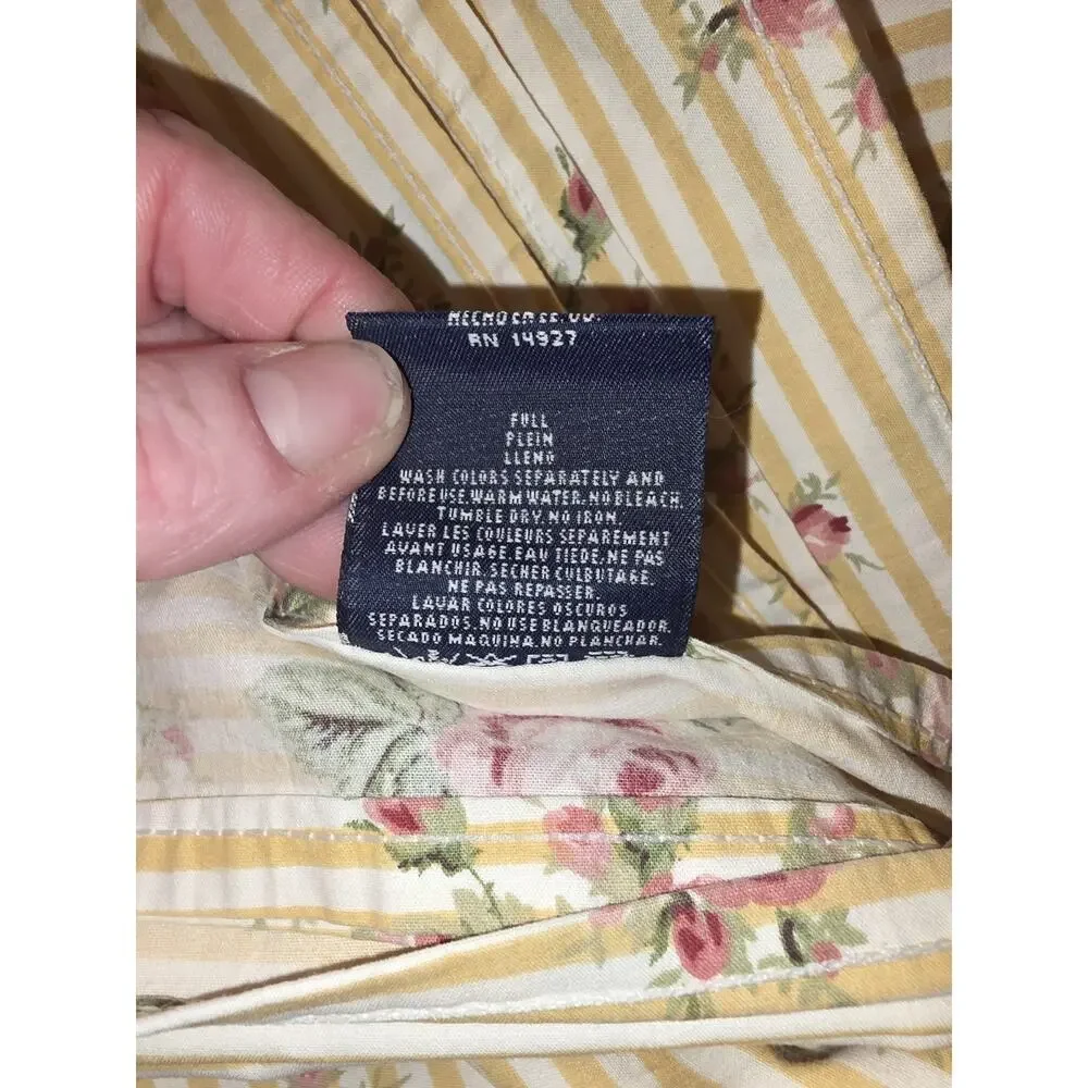 Vtg Ralph Lauren Sophie Brooke Stripped Full Flat & Fitted Sheet 2 Pillow Cases